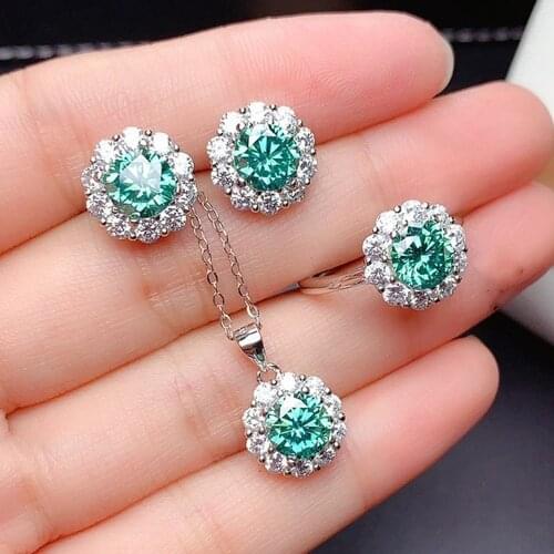 Moissanite Diamonds Gemstones PTt950 White Gold Color Jewelry Sets for Women Earrings Rings Pendant Necklaces Party Accessories