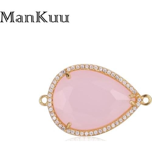 Mankuu Elegant Water Drop Crystal Connectors 24K Gold Plating Connectors Charms Pave Cubic Zircon DIY Jewelry Making Accessories