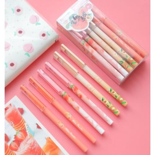 24pcs Cute Stationery Pens for Girls Lovely Fruit Peach Pens Set Kawaii Japanese Pens for School Supplies School Items Wholesale