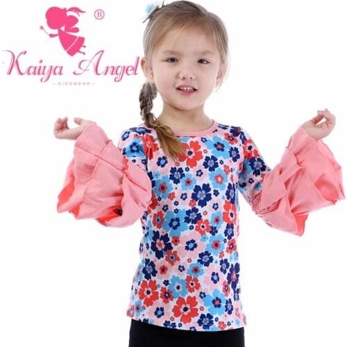 Kaiya Angel Fashion Style Clover Flower Rainbow Cotton Long Sleeve Girls Clothes Tops and Blouses Summer Children Clothing