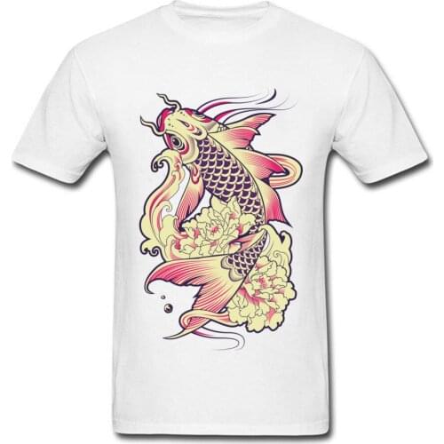 Koi Fish Illustration Printing Men T Shirt Summer Popular T-Shirt Simple Style Design Short Sleeve T Shirt For Men Black