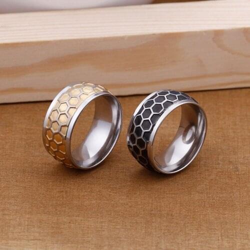 Stainless Steel Pattern Is Hexagon Metal Ring For Men Fashion Personality Male Finger Jewelry