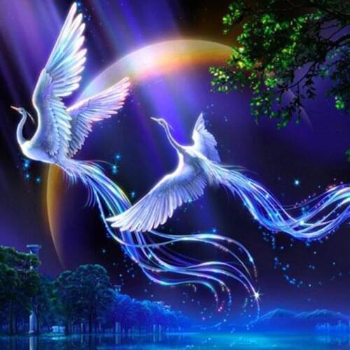 Full Round Drill 5D Diamond Painting Kit Cross Stitch Flying Phoenix Mythical Lovebirds Home Decoration