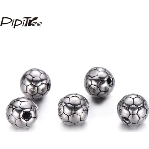 Pipitree 4pcs Wholesale Stainless Steel Football Beads Charms fit Bracelet Necklace DIY Round Beads Loose Jewelry Findings Gift