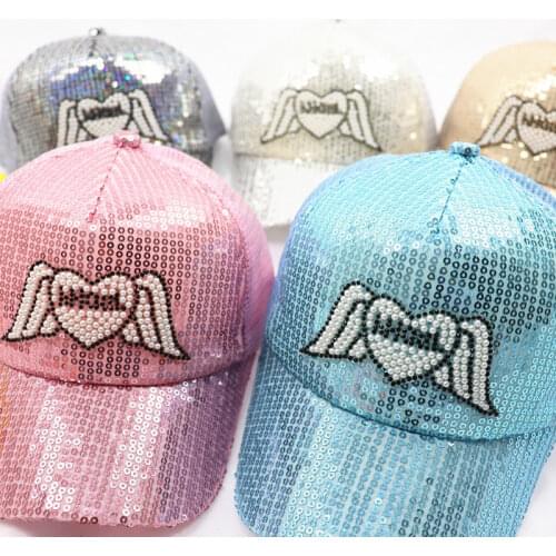 2-6Y Children Boys Girls Summer Sequins Love Wings Mesh Baseball Tide Sunscreen Baby Hat Adjustable Outing Activity Gift