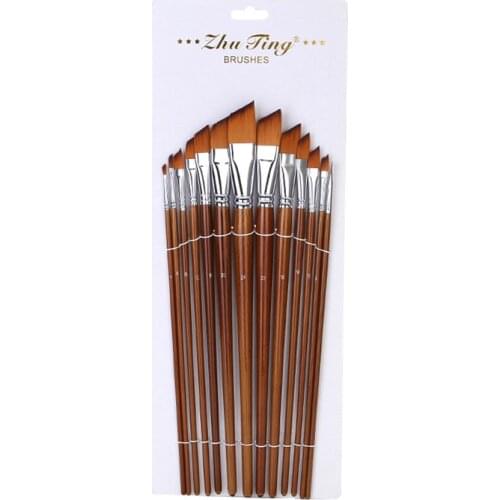 13pcs Professional Art Paint Brushes Set Long Wooden Handle Nylon Hair Paintbrush for Painting Drawing Art Supplies