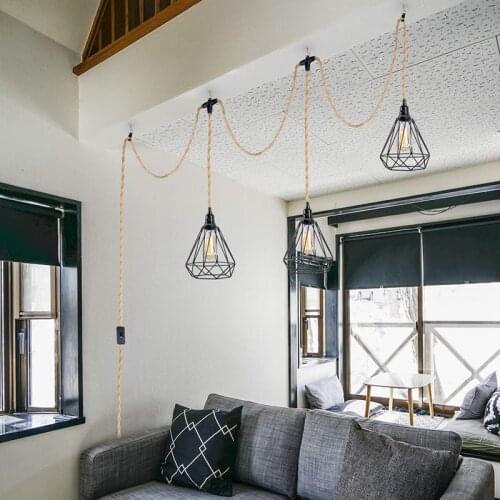 Industrial Vintage Style Mini Plug in Pendant Light Metal Bird Cage Edison Hanging Light with Toggle Switch Lamp Guard