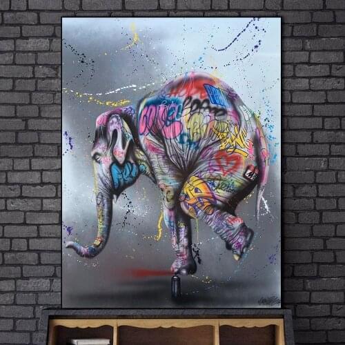Jumping Elephant Graffiti Art Paintings on the Wall Art Posters and Prints Street Art Animals Canvas Pictures Home Wall Decor