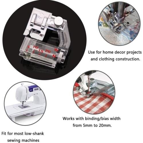 1Pc Adjustable Bias Tape Binding Foot Snap on Presser Foot for Brother Janome Binder Presser Foot Sewing Machine DIY Accessories