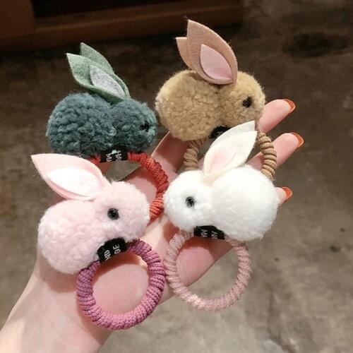 Fashion Cute Ball Rabbit Hair Ring Female Tie Rope Korean Elastic Rubber Hair Bands Bunny Hair Rope Childrens Hair Accessories