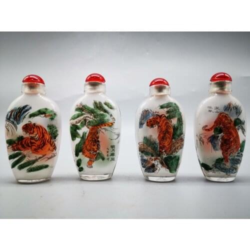 Collectable China Snuff Bottles Coloured Glaze Hand-Painted Eight TheTiger Drawing Coloured Drawing Home Decoration