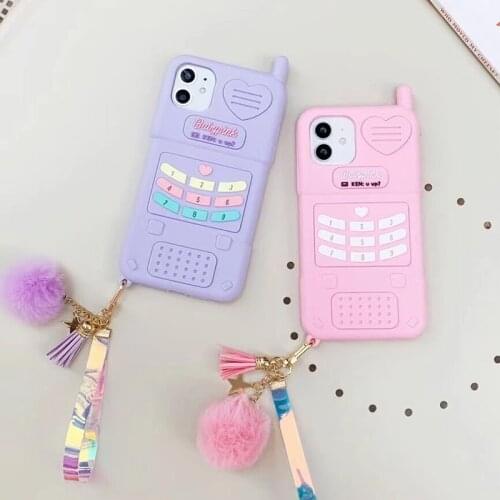 Cute Pink Love Heart Kid Girl Gift Phone Case For iphone 12 11 Pro Max XR XS X 5 6 7 8 Plus SE 2 Soft Purple Silicone Back Cover