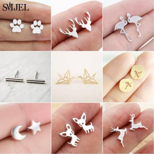 SMJEL Vintage sliver Exquisite Earrings Jewelry for Women Cute Geometric Dragon Antler Paw Earing Animal Stud Earrings Girl Gift