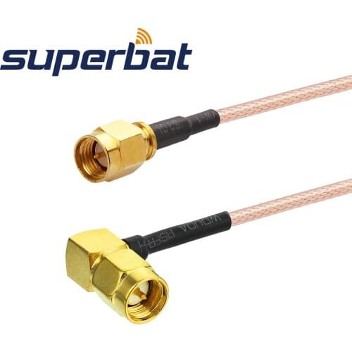 Superbat SMA Plug Right Angle to SMA Male Straight Patch Lead RG316 40cm RF Cable Assembly for Wi-Fi Radios