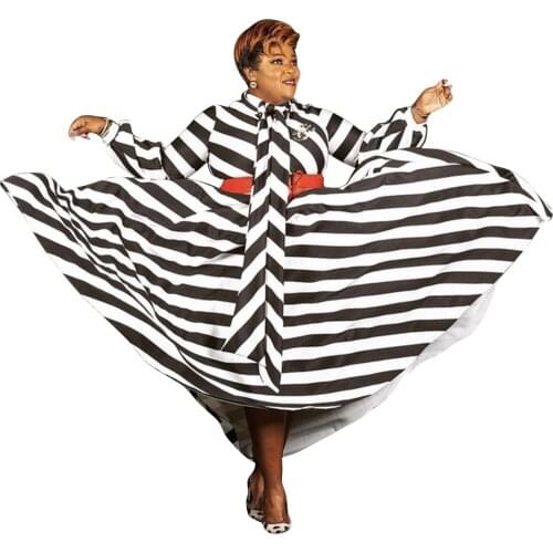 Autumn Dress Stripe Printed Long Sleeve Floor Dresses Woman Fall Clothes for Women New Arrival 2021 Plus Size 4XL