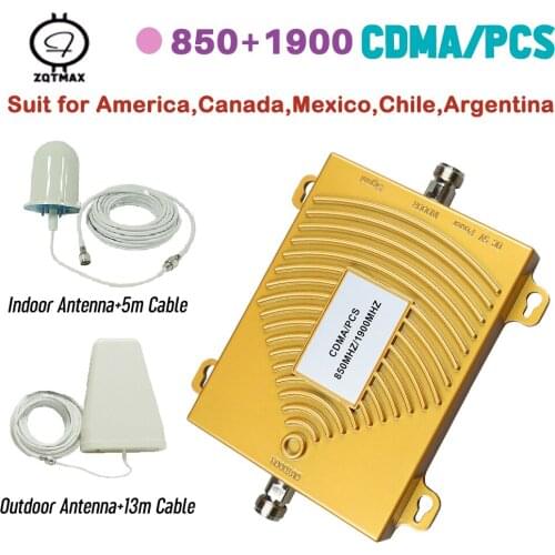 ZQTMAX GSM 850 cell Phone signal booster 3G 4G 1900 UMTS Cellular Signal Amplifier Daul Band + Logarithmic antenna accessories