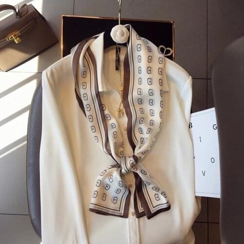 2021 spring Korean version of all-match women scarf silk hand-feel double-sided printing scarf thin section scarf 15x150cm