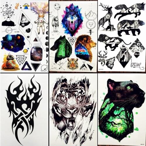 Astronaut Temporary Tattoo Starry Sky Water Transfer Tattoo Triangle Geometry Waterproof Fake Flash Planets Tatoo Sticker ALZ399
