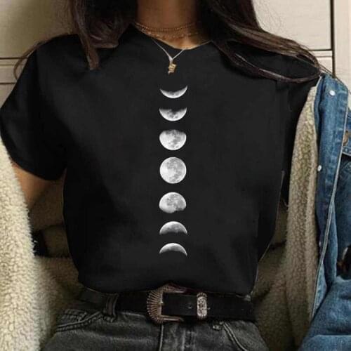 Fashion Moon Phase Women Print T Shirt Short Sleeve Shirts Summer T-Shirt Tops Casual Shirt Cartoon Graphic Tops Tees Female