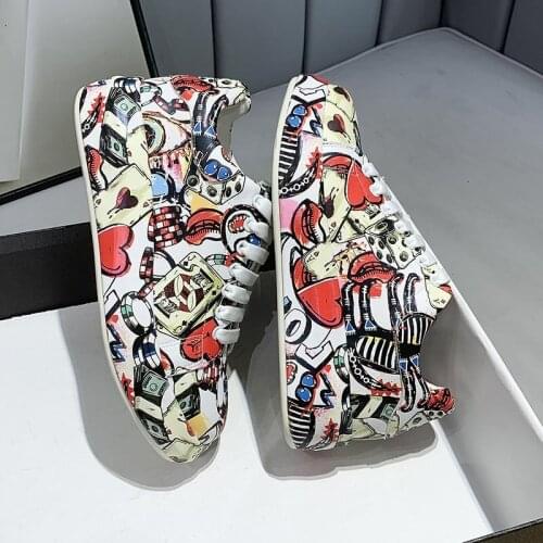 Shoes for Women Sneakers High Quality PU Leather Colorful Graffiti Platform Shoes 2021 New Spring Girls Shoes zapatillas mujer