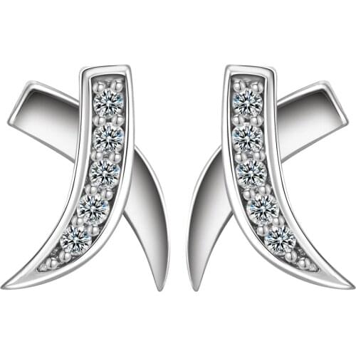 2019Unique silver Plated Cross design Rhinestone Stud Earrings for women Wedding Engagement Party Clear White CZ earring jewelry