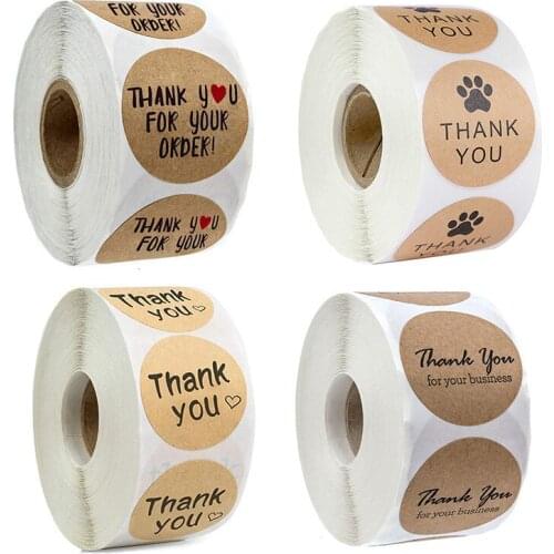 1inch Kraft Paper Label Thank you Stickers 500pcs Seal Stickers for Wedding Birthday Party Decor Gift Package Tag Baking supplie