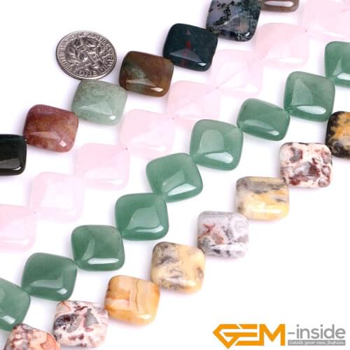 16mm Square Natural Stone Beads : Rose Quartzs, Jades, agat, Sodalite, Red Jaspers For Jewelry Making Beads Strand 15" Wholesale