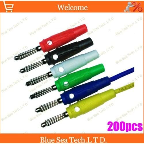 200pcs High-grade six color copper 4mm audio banana plug socket 32A 30VAC-60VDC,High elastic superposition plug Free Shipping