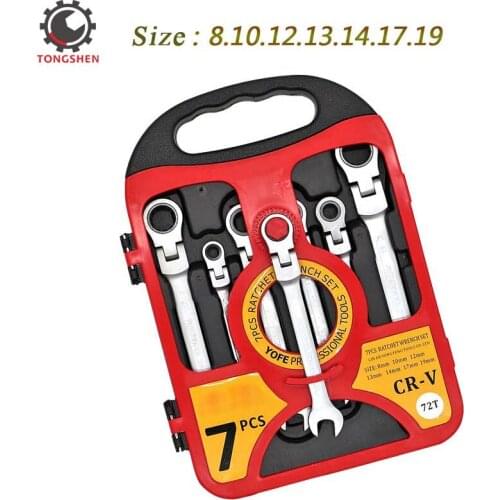 7Pcs 8-19mm Flexible Pivoting Head Ratchet Combination Spanner Wrench Garage Metric Hand Tool Torque Wrench For Home Repair