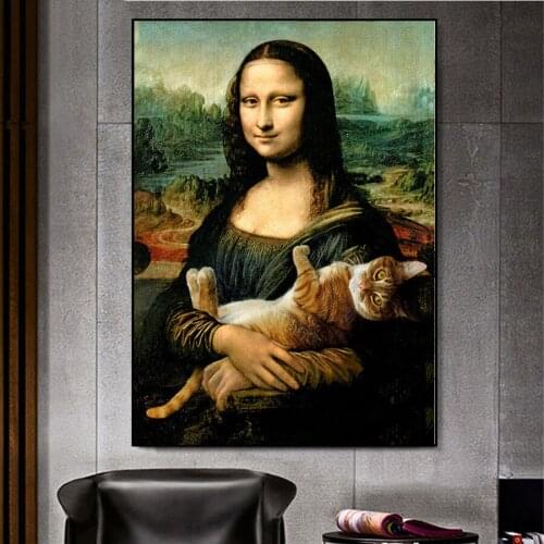 Full Square/Round Drill 5D Diamond Embroidery Mona Lisa And Cat Diamond Painting Rhinestones Mosaic Cross Stitch Decor