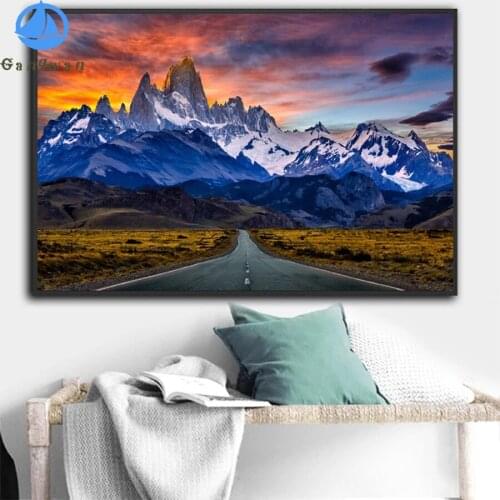 Diamond Painting Natural scenery, sunset mountain road Full Drill Square DIY Diamond Embroidery Cross Stitch Mosaic Home Decor