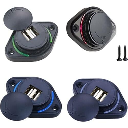 For Car Dual USB Port Charger Socket Outlet LED Waterproof Adapter Power Socket Universal Motorcycle Bus Ship 12V/24V 3.1A ABS