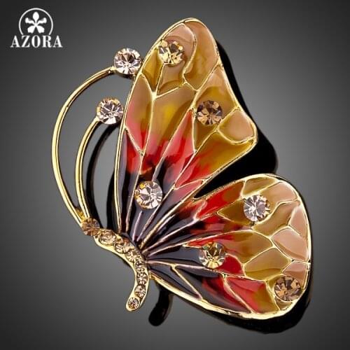 AZORA Gold Color Stellux Pink Austrian Crystal Multicolour Butterfly Pin Brooch TP0005
