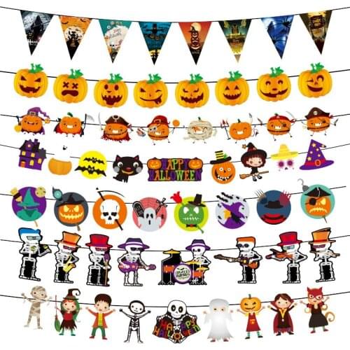 3m Halloween Banner Skull Pumpkin Ghost Wall Hanging Dec Witch Trick Or Treat Garlands Happy Halloween Party Decor For Home 2021