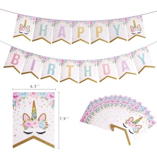 Unicorn Banner Happy Birthday Banner Birthday Party Baby Shower Kids Unicorn Decoration Supplies Unicorn Paper Banner Flag