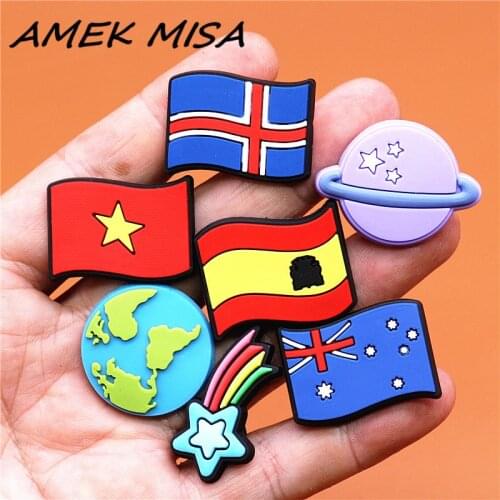 Free shipping 1pcs Celestial Planet Shoe Charms PVC Croc Decorations Flag Meteor JIBZ Charm Buckle for Kids Party Xmas Gifts