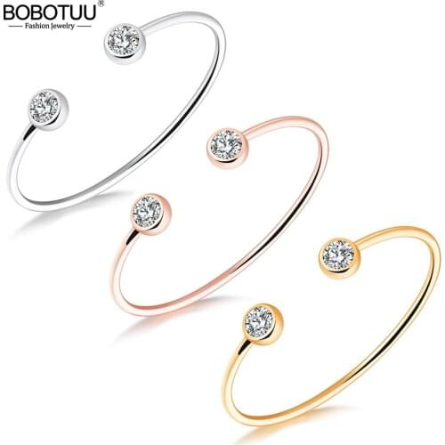 BOBOTUU Trendy Rose Gold/Gold/Silver Color Open Women Bangles Classic Inlaid Cubic Zirconia Wedding Cuff Bracelets BB18094