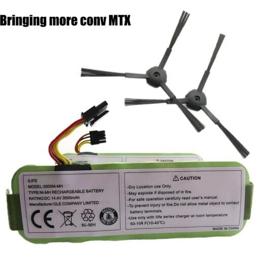 A pair side brush+Battery for Kitfort KT504 Haier T322 T321 T320 T325/Panda X500 X580/Ecovacs Mirror CR120/Dibea X500 X580