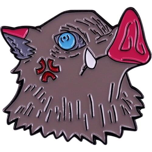 Demon Slayer Angry Pig Head Brooch