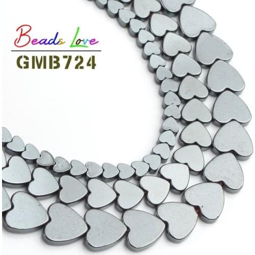 Natural Love Heart Black Hematite Stone 4*4mm 7*6mm 10*10mm Loose Spacer Beads for Jewelry Making Diy Bracelet Necklace 15 Inch