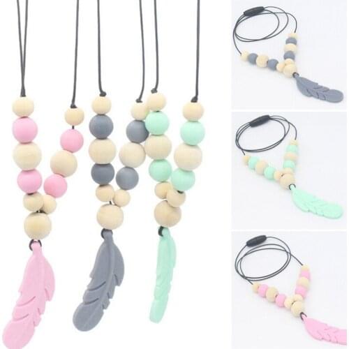 Baby Teething Toy Silicone Training Baby Teethers Necklace New Feather Pendant Necklace Chewing Toy Gifts Beads Pacifier Clip