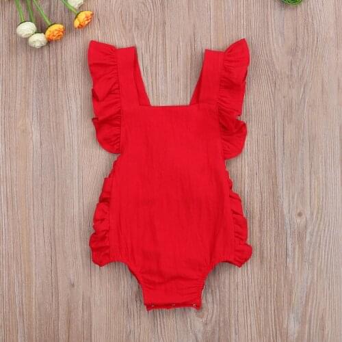 Baby Fashion Solid Color Jumpsuits Girl’s Summer Flying Sleeve Backless Triangle Wrapped Romper