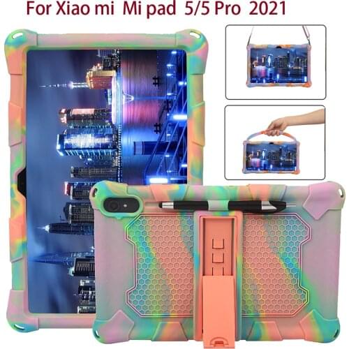 Kids Case for 2021Xiaomi Mi Pad 5, Non-toxic Slim Soft Silicone Shockproof Full Body Protective Cover,with Shoulder Strap-Handle