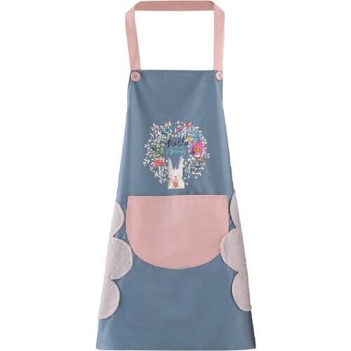 Adult Apron Hand-wiping Design with Large Pocket Garland Rabbit Pattern Adjustable Hanging Neck Cafe Work Clothes