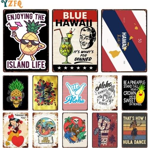 Hawaii Tiki Bar Aloha Metal Vintage Plaque Tin Sign Wall Decor For Club Plate Crafts Art Poster Gift Custom Wholesale DU-11548B
