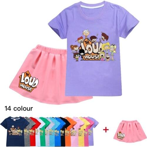 Loud House Childrens Clothing Sets 2021 Summer New Childrens Printed Rainbow Short-sleeved T-shirts And Skirt Suit
