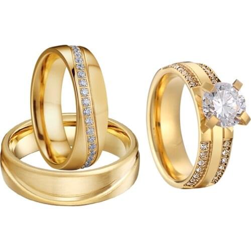 3pcs Promise Couple Engagement Wedding Rings Set For Men And Women Lovers Alliance Marriage Anniversary Gift