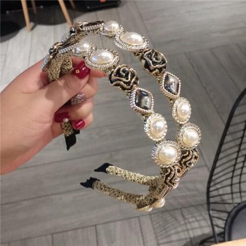 Korean Fashion Hair Accessories Retro Hair Band Pearl Net Super Pressure Hair Baroque Fine Hair Cave
