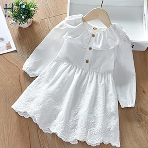 Humor Bear Girls Dress NEW Autumn Lapel Collar Long- Sleeve Lace Hollow Loose Princess Dress Toddler Clothes