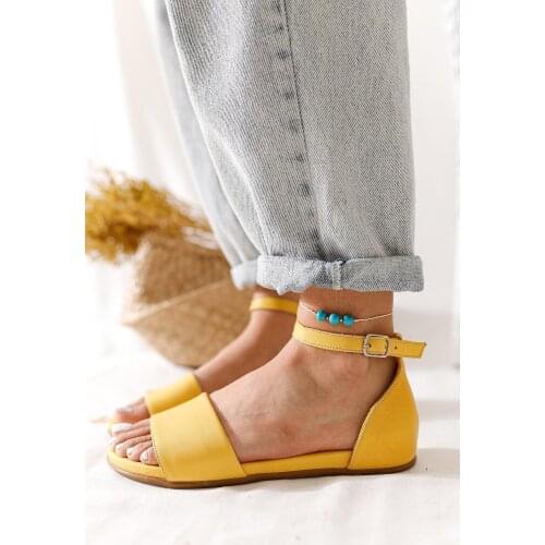 Limoya Women Jeans Blue Genuine Leather Single Band Comfort Sandals 'Turkish' Quality 2021 Fashion Design Season Comfort Fast Shipping